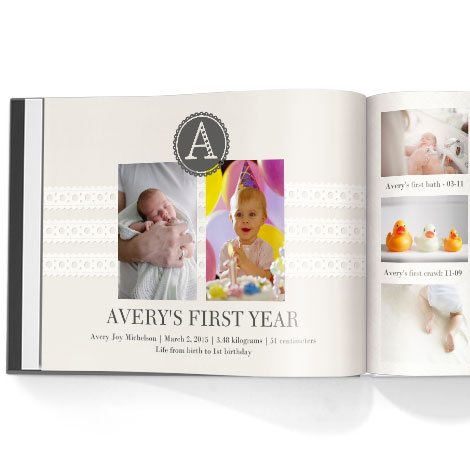 Photo book. Baby girl first year theme