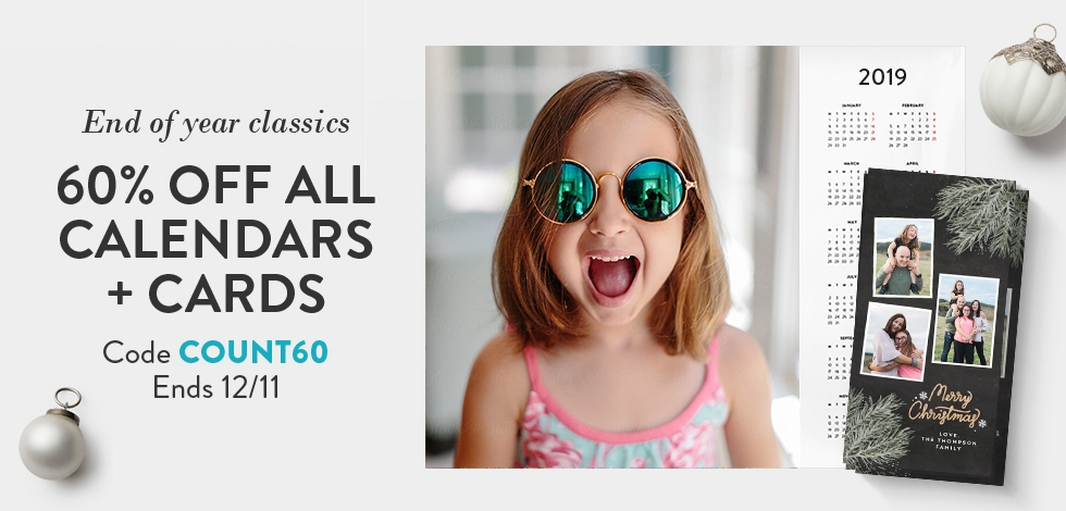 60% off all Calendars + Cards